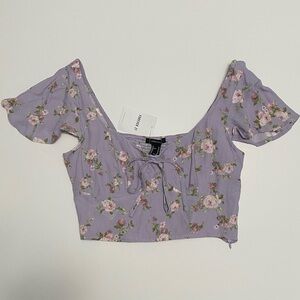 Womens Lavender Floral Rose Cap Sleeve Crop Top M Fairy Coquette Feminine Dainty